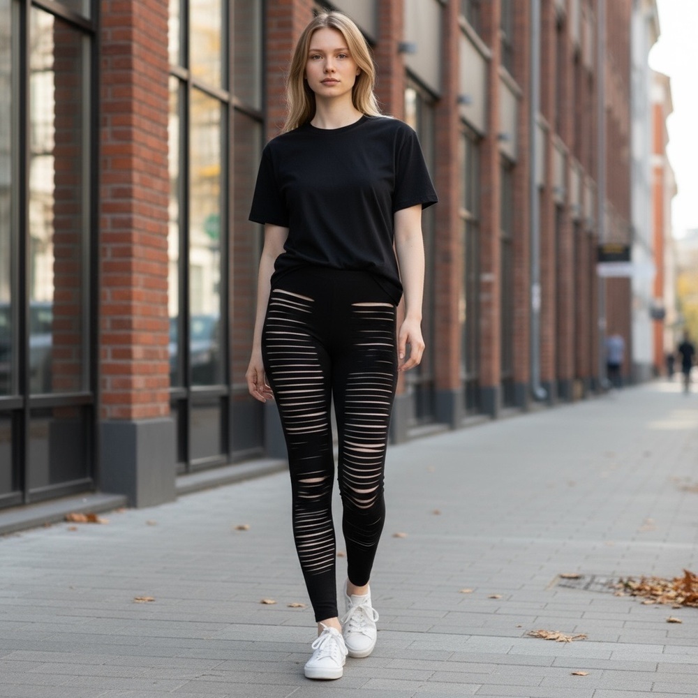 Cutout Ripped Skinny Leggings Stretch Yoga Active Pants
New